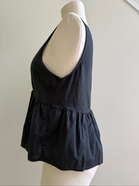 Women's Nation LTD Med Anthropologie Black V-Neck Peplum Tank Top Cotton Poplin